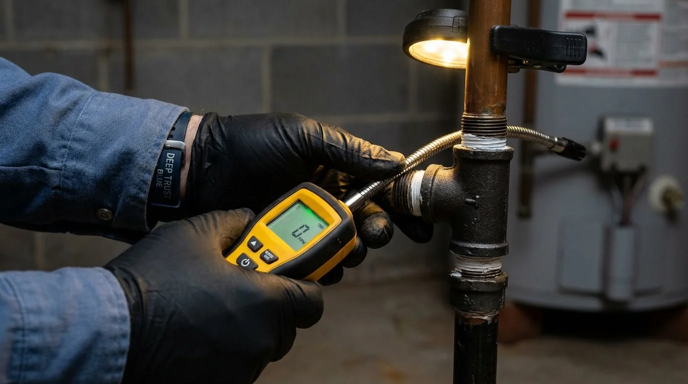 Gas leak detection with electronic sniffer by Johns Plumbing LLC in Grifton