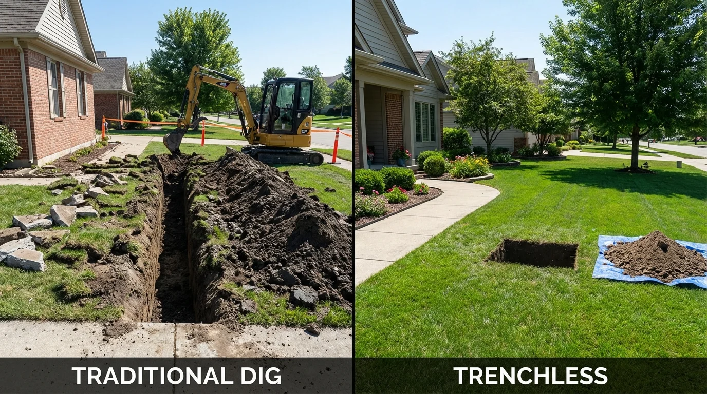 Trenchless sewer repair with minimal yard damage versus traditional excavation in Grifton, NC